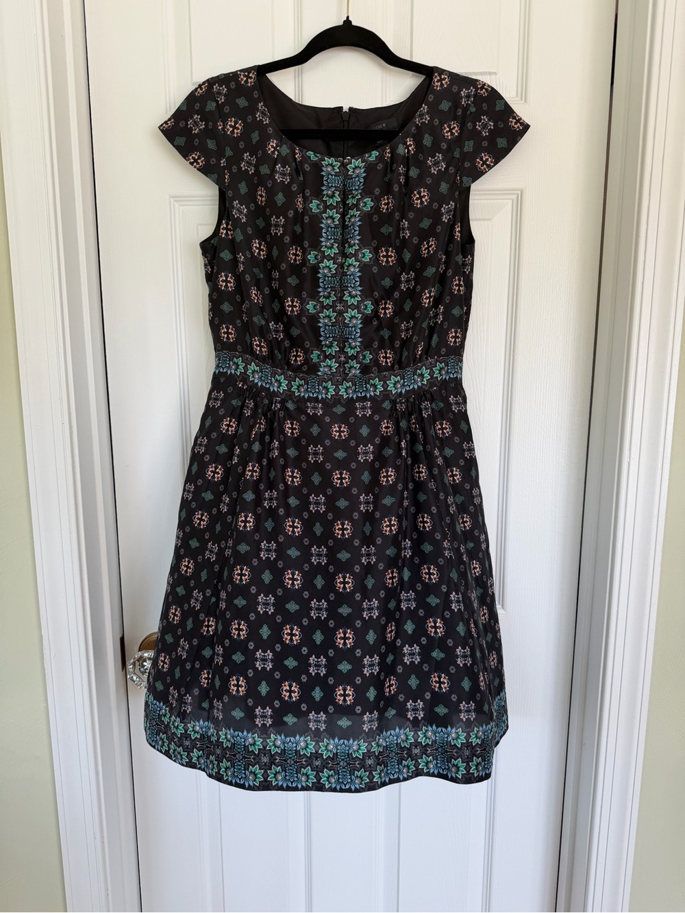 J.Crew 100% Silk Cap Sleeve Printed Fit & Flare Dress Size 6 E9767